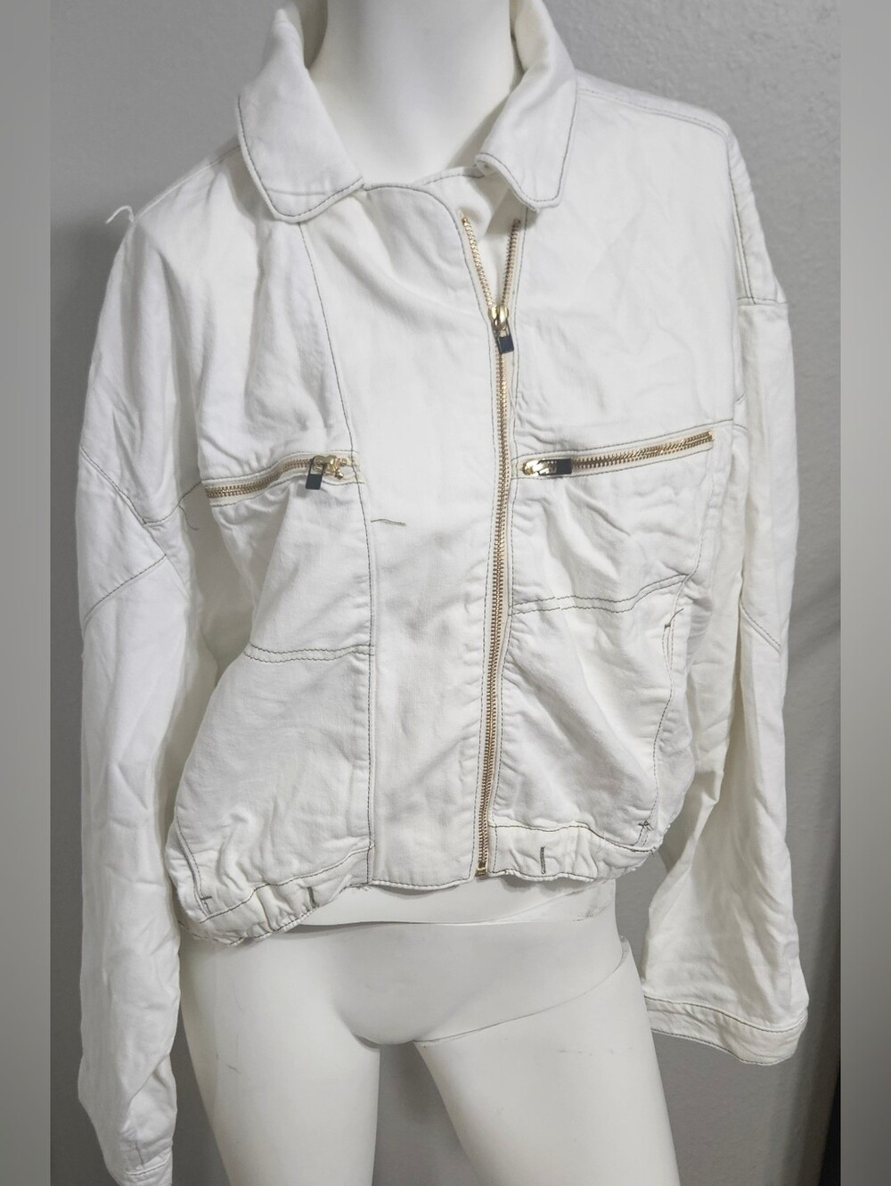 Free People We The Free Cropped White Denim Jacket Size XZL